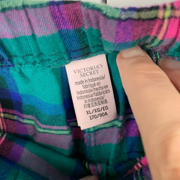 Victorias Secret XL 3 Piece Pajama Set Shorts Button Front Green Pink Plaid - Picture 5 of 11